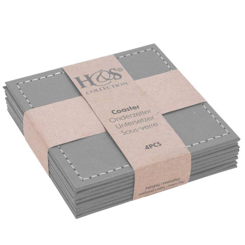 Koopman Getränkeuntersetzer Tassenuntersetzer Untersetzer Glasuntersetzer, 4-tlg., 4-tlg, Kunstleder, Grau, 10x10cm, Modern Schlicht von Koopman