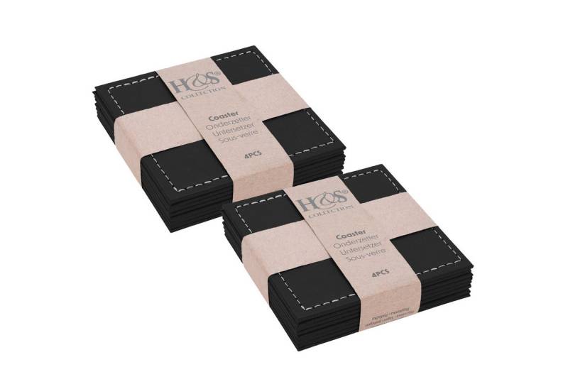 Koopman Getränkeuntersetzer Tassenuntersetzer Untersetzer Glasuntersetzer, 8-tlg., 8-tlg, Kunstleder, Schwarz, 10x10cm, Modern Schlicht von Koopman