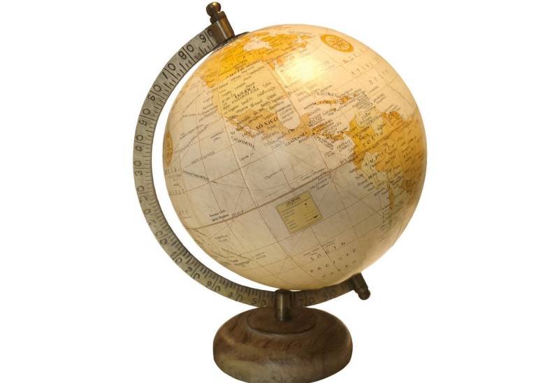 Koopman Globus Tischglobus Ø 15 Weltkarte Holzfuß Metallring Schwarz / Weiß, (1-tlg), Dekorativ, Erdball, 1:68.000.000 Maßstab, Dekoglobus, Antik von Koopman