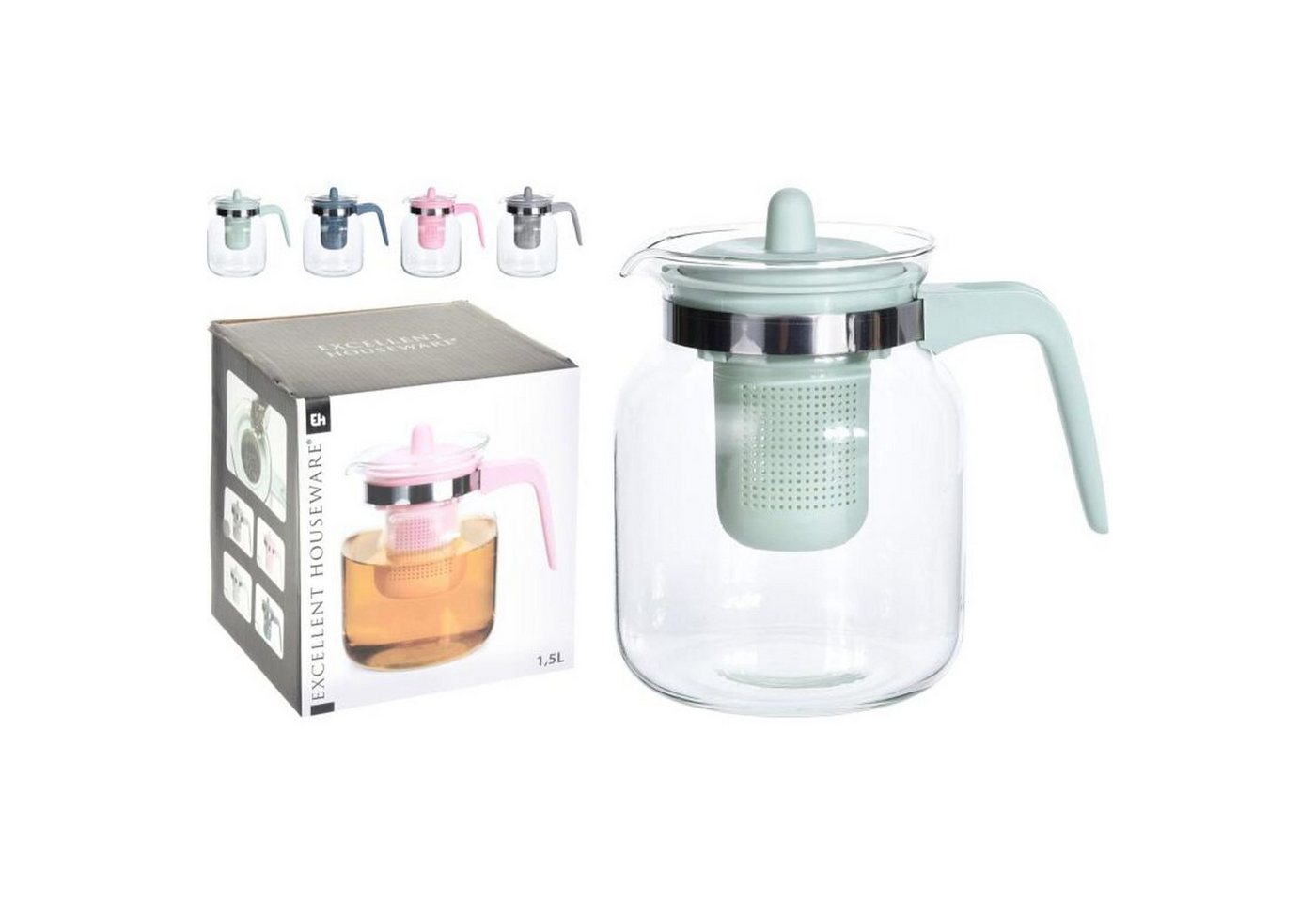 BURI Kanne 12 Stück Glas-Teekannen 1,5L mit Teesieb und Deckel 1500ml BURI Kanne 12 Stück Glas-Teekannen 1,5L mit Teesieb und Deckel 1500ml von BURI