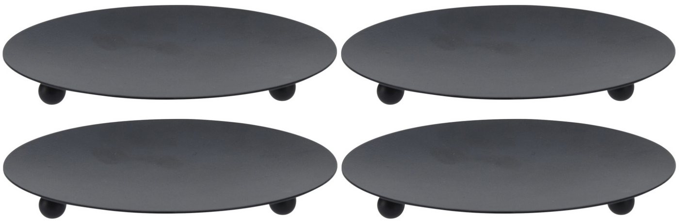 Koopman Kerzenhalter Schwarz (2er-Set, 4 St), 4er Set, Metallteller, Kerzenteller, Kerzenständer, Ø12cm von Koopman