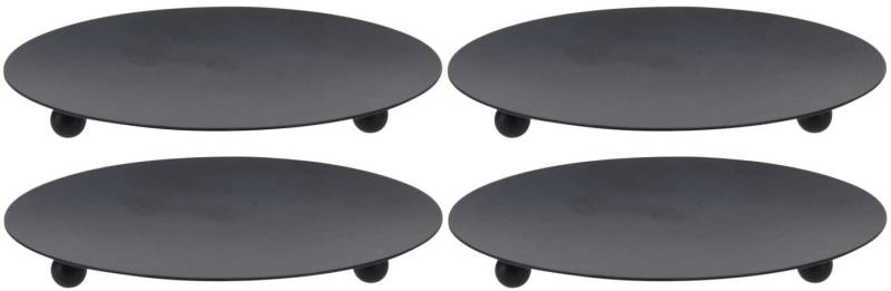 Koopman Kerzenhalter Schwarz (2er-Set, 4 St), 4er Set, Metallteller, Kerzenteller, Kerzenständer, Ø12cm von Koopman