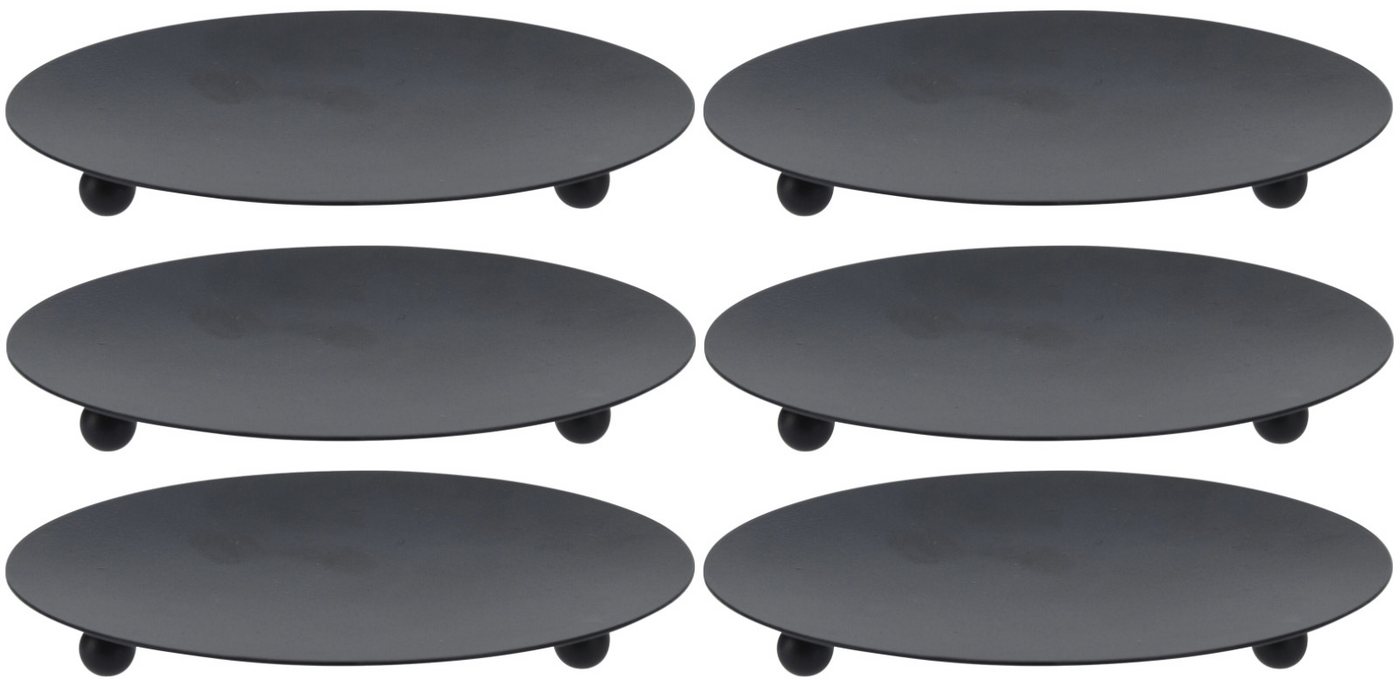 Koopman Kerzenhalter Schwarz (2er-Set, 6 St), 6er Set, Metallteller, Kerzenteller, Kerzenständer, Ø12cm von Koopman