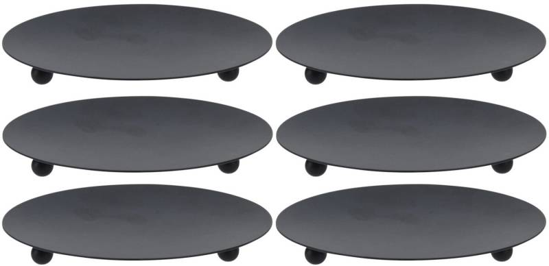 Koopman Kerzenhalter Schwarz (2er-Set, 6 St), 6er Set, Metallteller, Kerzenteller, Kerzenständer, Ø12cm von Koopman