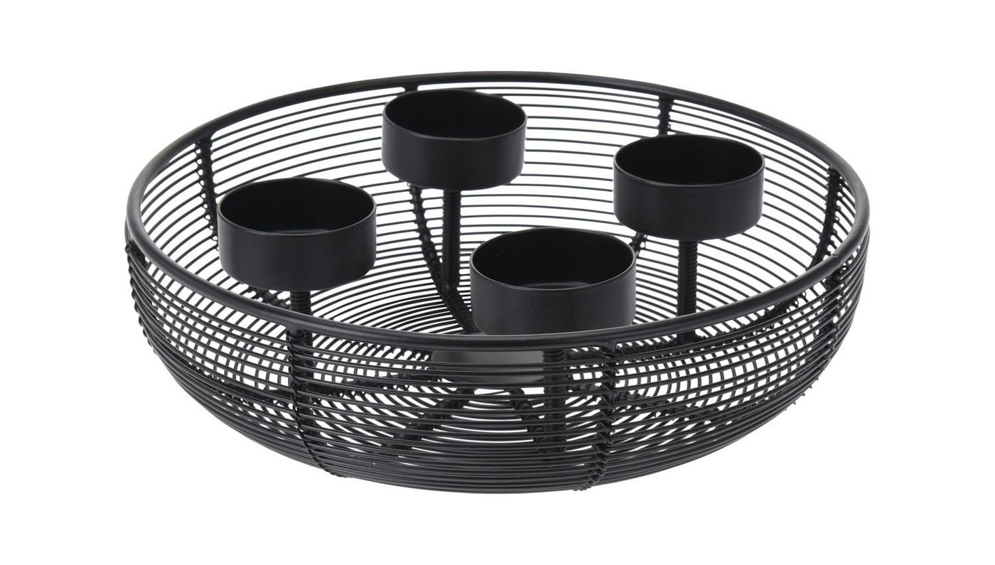 Koopman Kerzenständer Adventskranz Metall Schwarz Ø20cm Kerzenhalter Dekoration Weihnachten von Koopman