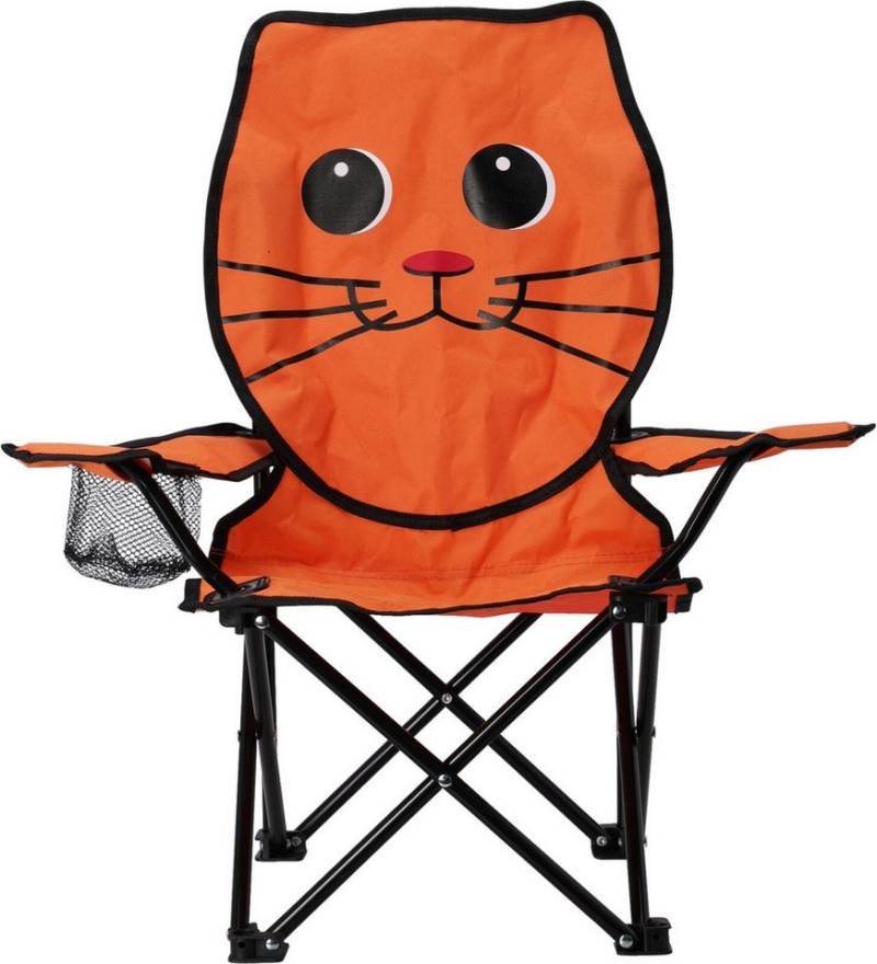 Koopman Kinderstuhl Faltstuhl Campingstuhl Strandstuhl Gartenstuhl Kinder (1 St), Orange mit Katze, Einrastfunktion, Faltbar, max 50kg, Kinder von Koopman
