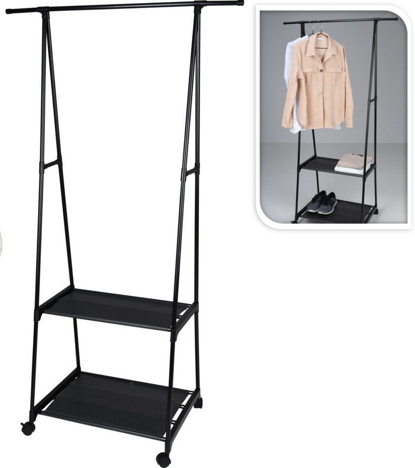 Koopman Kleiderständer Garderobenständer Schuhregal Campingregal 157x85x45cm, (1 St), Breite verstellbar, 2 Ablagen, 4 Rollen, Bügelstange, Metallgestell von Koopman