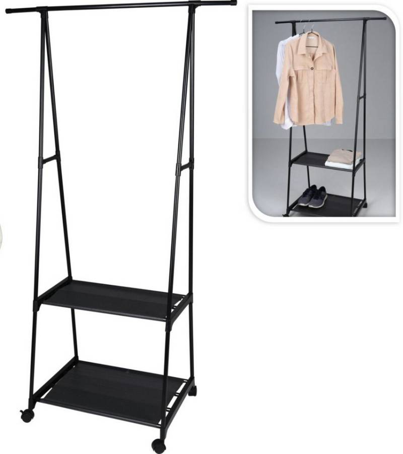 Koopman Kleiderständer Garderobenständer Schuhregal Campingregal 157x85x45cm, (1 St), Breite verstellbar, 2 Ablagen, 4 Rollen, Bügelstange, Metallgestell von Koopman