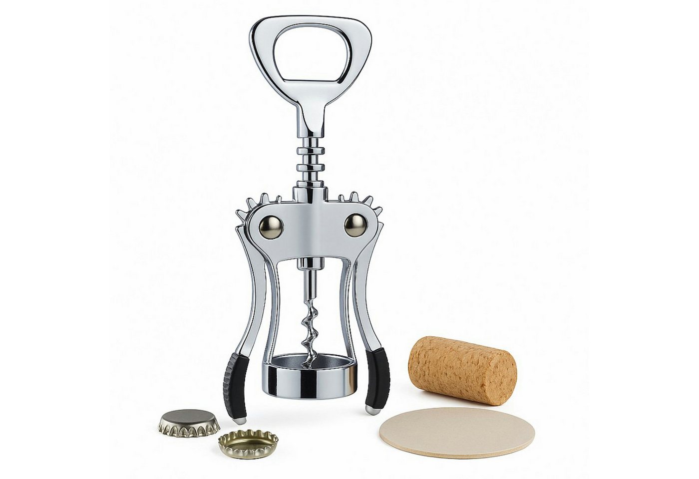 Koopman Korkenzieher Flaschenöffner Hebelkorkenzieher Kapselheber Weinflaschenöffner, (1 tlg), 19cm, Inkl. Flaschenöffner, Silberfarbend, Metall, Korken von Koopman