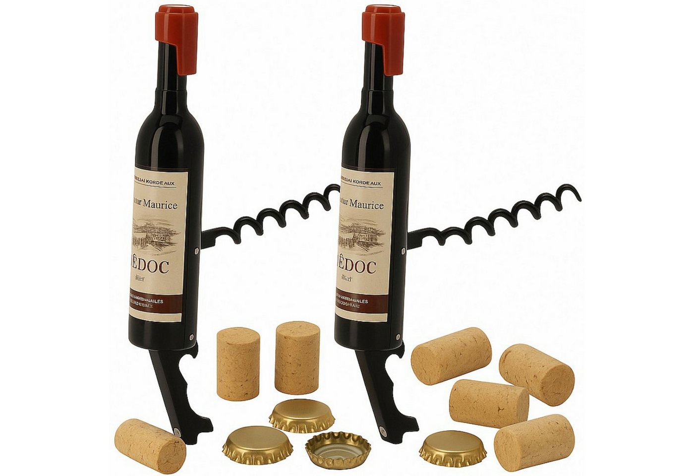 Koopman Korkenzieher Flaschenöffner Korkenöffner Weinöffner 11,5cm 2er Set, (2 tlg), Flaschendesign, 2 Funktionen, Magnetisch, Stabil von Koopman