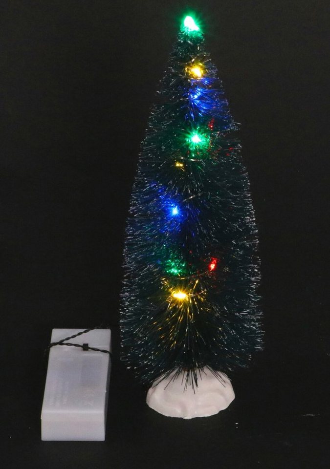 Koopman Künstlicher Weihnachtsbaum Deko Schneetanne 22cm mit LED Lichterkette - Lichterkette: bunt von Koopman