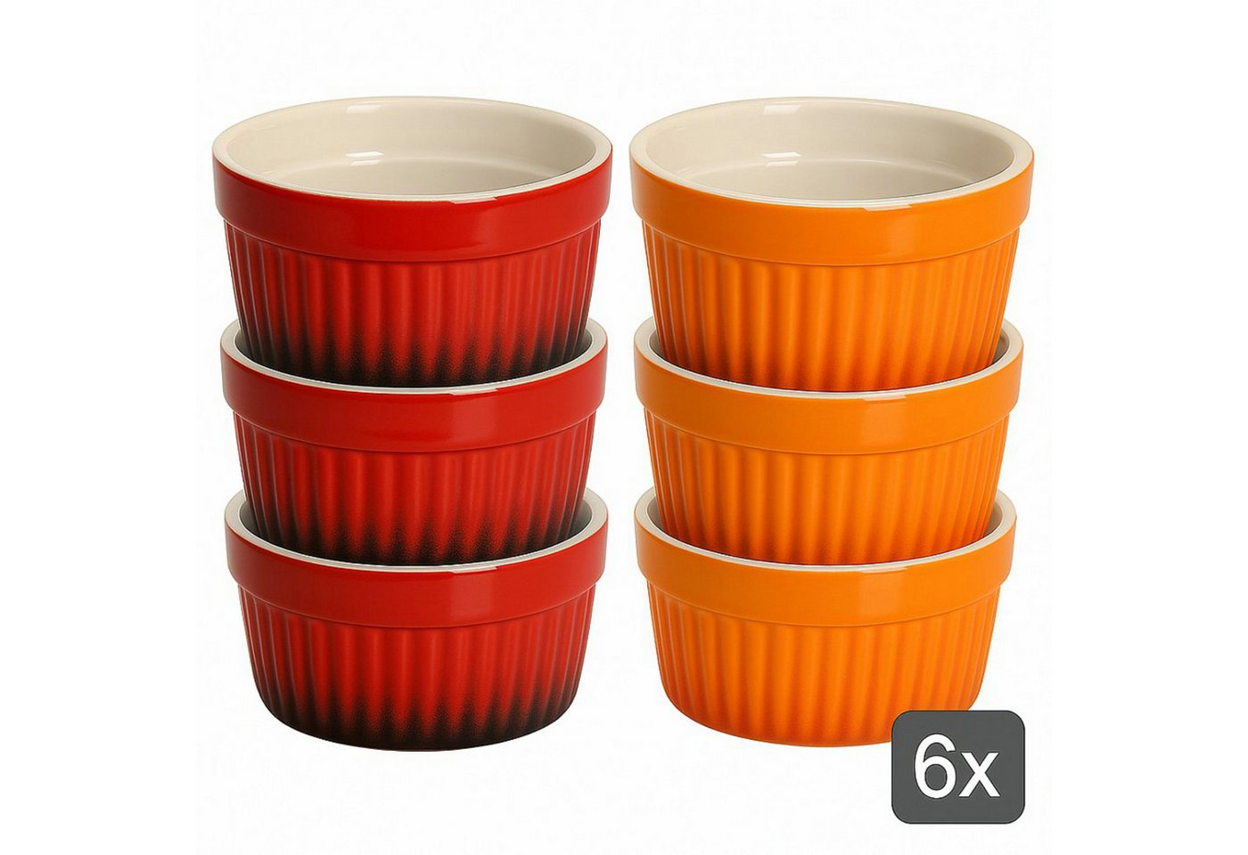 Koopman Ofenschale Ofenformen Dessertschalen Ofenförmchen Keramikschalen 6tlg, Keramik, (6-St), Keramik, Hitzebeständig, Ø9cm, 3x Rot + 3x Orange, Spülmaschinenfest von Koopman