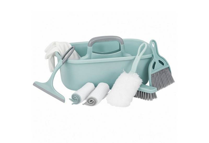 Koopman Reinigungs-Set Putzset Putzeimer Reinigungsutensilien Putzutensilien 8tlg Grün, (8-St), Tragekorb, Handschuhe, Wischer, Abzieher, Wischtuch von Koopman