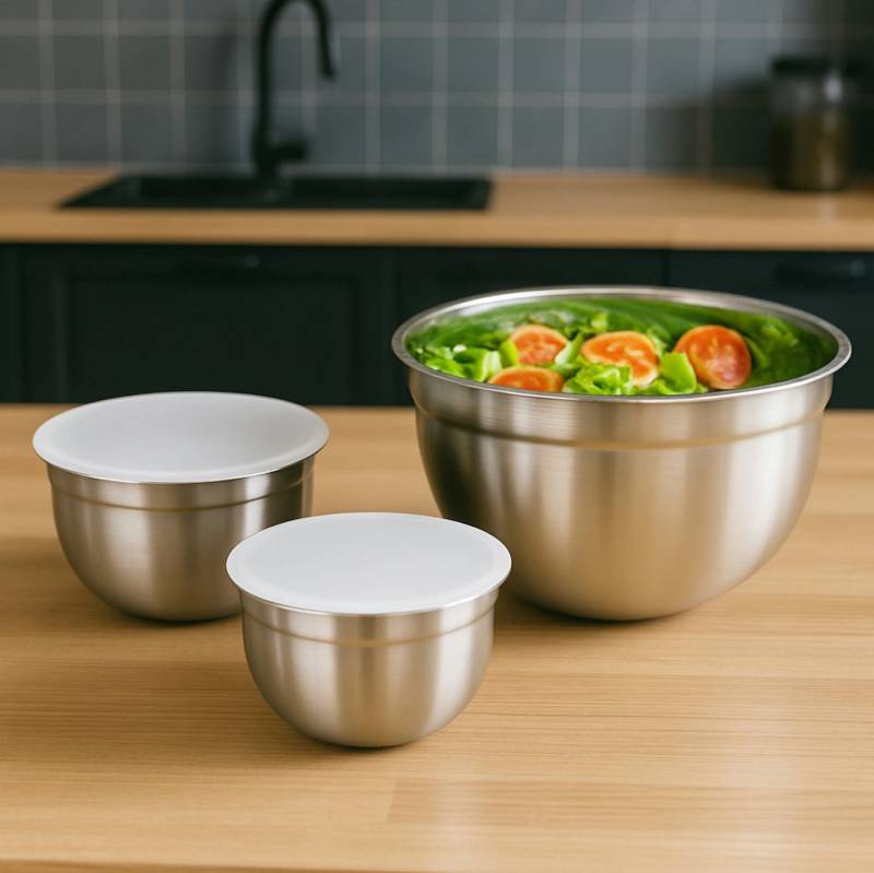 Koopman Schüssel Salatschüssel Rührschüssel Edelstahl 550/850/1350ml 3er Set, Edelstahl, (3-tlg), 3 Größen, Rostfrei, Inkl. Deckel, Langlebig von Koopman