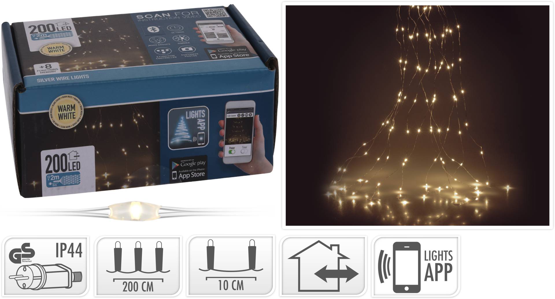 Koopman Silberdraht Lichterkette 200 LED warmweiß von Koopman