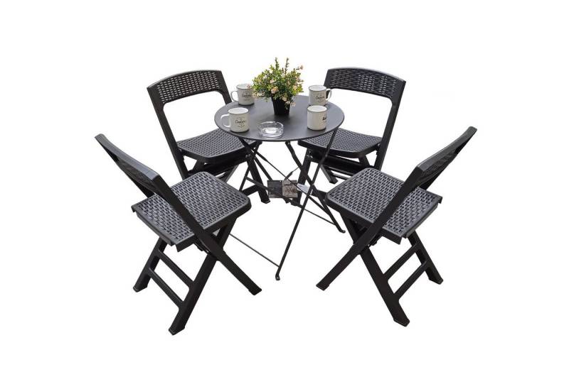 Progarden Essgruppe Gartenmöbel Set Sitzmöbel Garten Terrasse Camping, (Set, 5-tlg., Tisch + 4 Klappstühle), 5tlg, Kunststoff Stühle, Metalltisch Ø60cm, Klappbar, Anthrazit von Progarden