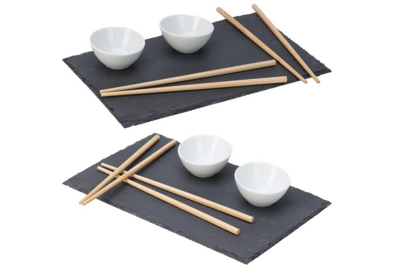 Koopman Sushiteller Sushiset Servierset Servierplatte Sushiplatte, (14 St), 2 Sets, Essstäbchen, Sushi Set, Dipschalen, Schieferteller 30x20cm von Koopman