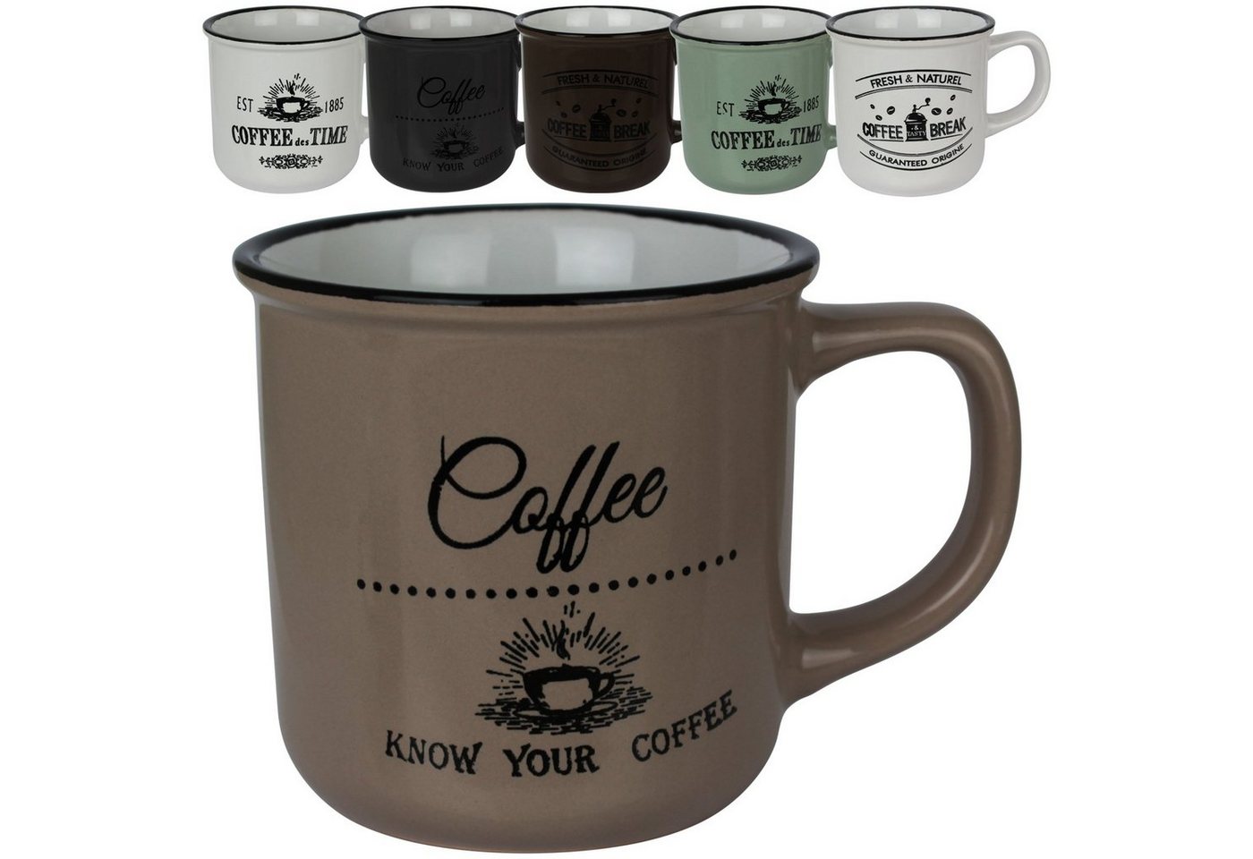 Koopman Tasse Kaffeetassen Bistro 6er Set Tassenset Kaffeebecher Henkeltassen, Kaffeegeschirr Geschirr Set Tee Kaffee Becher von Koopman
