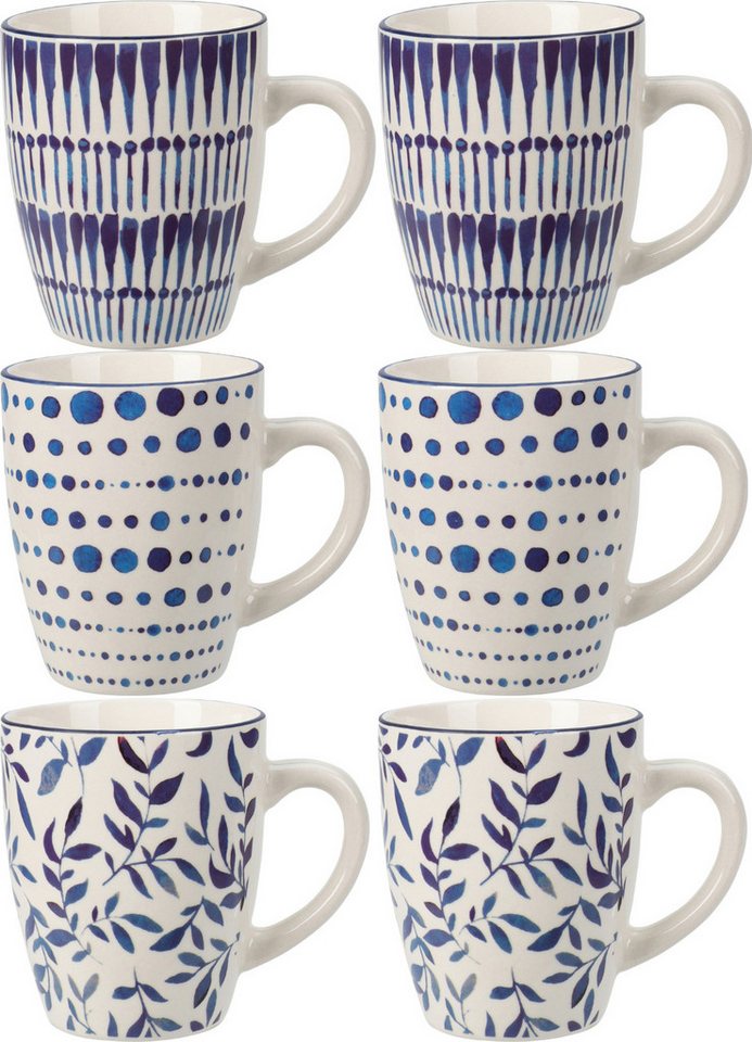 Koopman Tasse Weiß, Porzellan, 6er Set, je 200ml, Porzellan, 3 Muster, Geschirr von Koopman