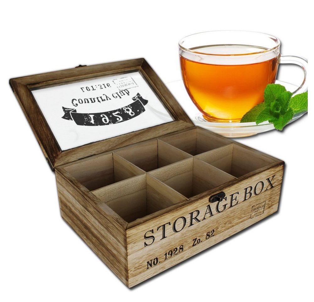 Koopman Teebox Teekiste 6 Fächer Storage Box Teekasten Teekiste Tebeutelbox, Holz Tee Kiste Box Teeaufbewahrung Teesortierer von Koopman