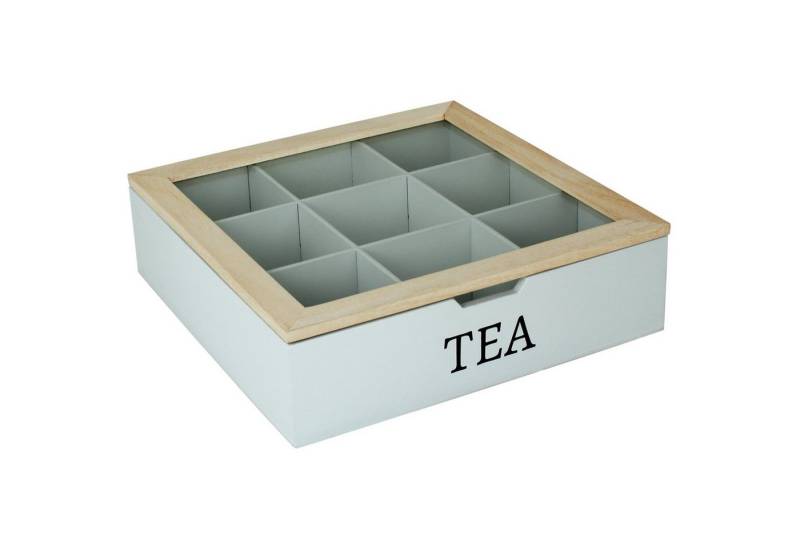 Koopman Teebox Teekiste 9 Fächer Eingriff TEA Farbwahl Teekasten Teebeutelbox, Tee Dose Kiste Box Tee-Beutel Teesorten Teebeutel Holzteebox Holz von Koopman