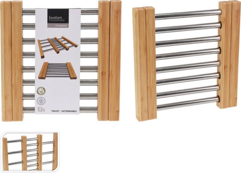 Koopman Topfuntersetzer Topfunterlage Untersetzer Hitzeunterlage Pfannenunterlage 34x22cm, 1-tlg., Ausziehbar, Bambus, Breite von 21,5-34,5cm, Edelstahl, Flexibel von Koopman
