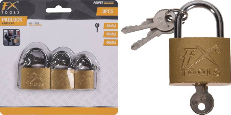 Koopman Vorhängeschloss Bügelschloss Messing- & Silberfarbend Sicherheit 3 Tlg. Set, (3-tlg), 3tlg Set, je Schloss 3 Schlüssel, 3 Größen, Messing, Diebstahlschutz von Koopman