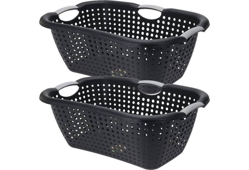 Koopman Wäschekorb Wäschebehäler Wäschesammler Transportkorb Korb 60x40x22cm (2 St), 2 Stk, Schwarz / Grau, 26 L, Kunststoff, 3 Tragegriffe von Koopman