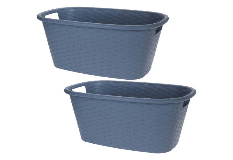 Koopman Wäschekorb Wäschebehäler Wäschesammler Transportkorb Korb 60x40x25cm (2 St), 2 Stk, 35 Liter, Blau, Rattan-Optik, Kunststoff von Koopman