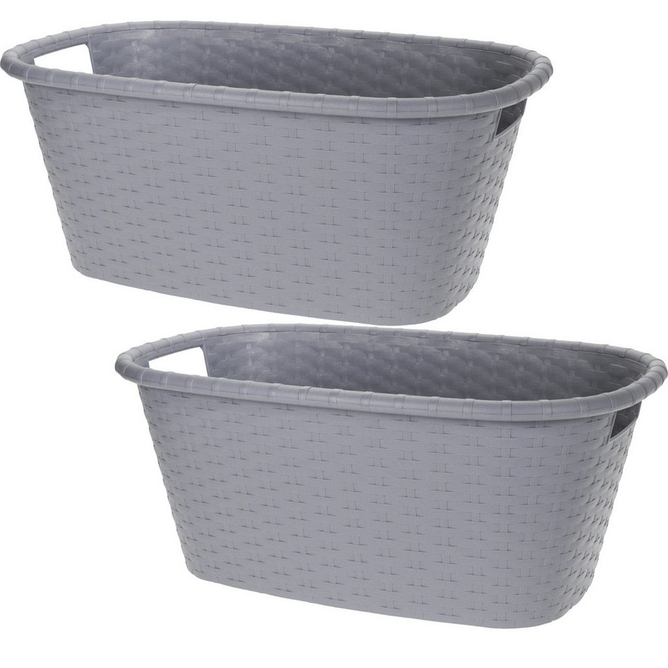 Koopman Wäschekorb Wäschebehäler Wäschesammler Transportkorb Korb 60x40x25cm (2 St), 2 Stk, 35 Liter, Grau, Rattan-Optik, Kunststoff von Koopman