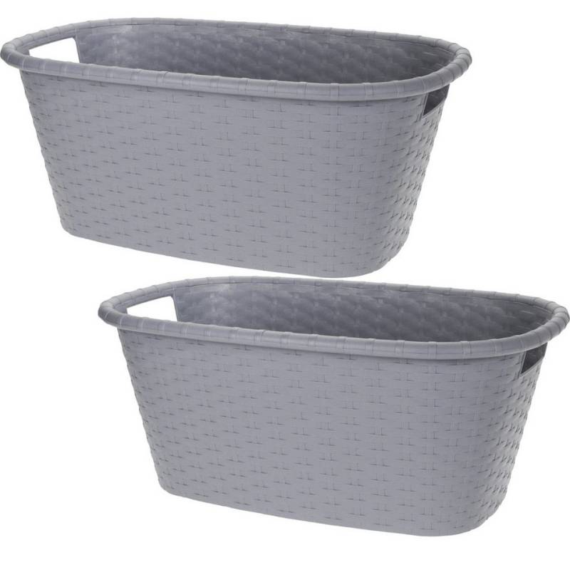 Koopman Wäschekorb Wäschebehäler Wäschesammler Transportkorb Korb 60x40x25cm (2 St), 2 Stk, 35 Liter, Grau, Rattan-Optik, Kunststoff von Koopman
