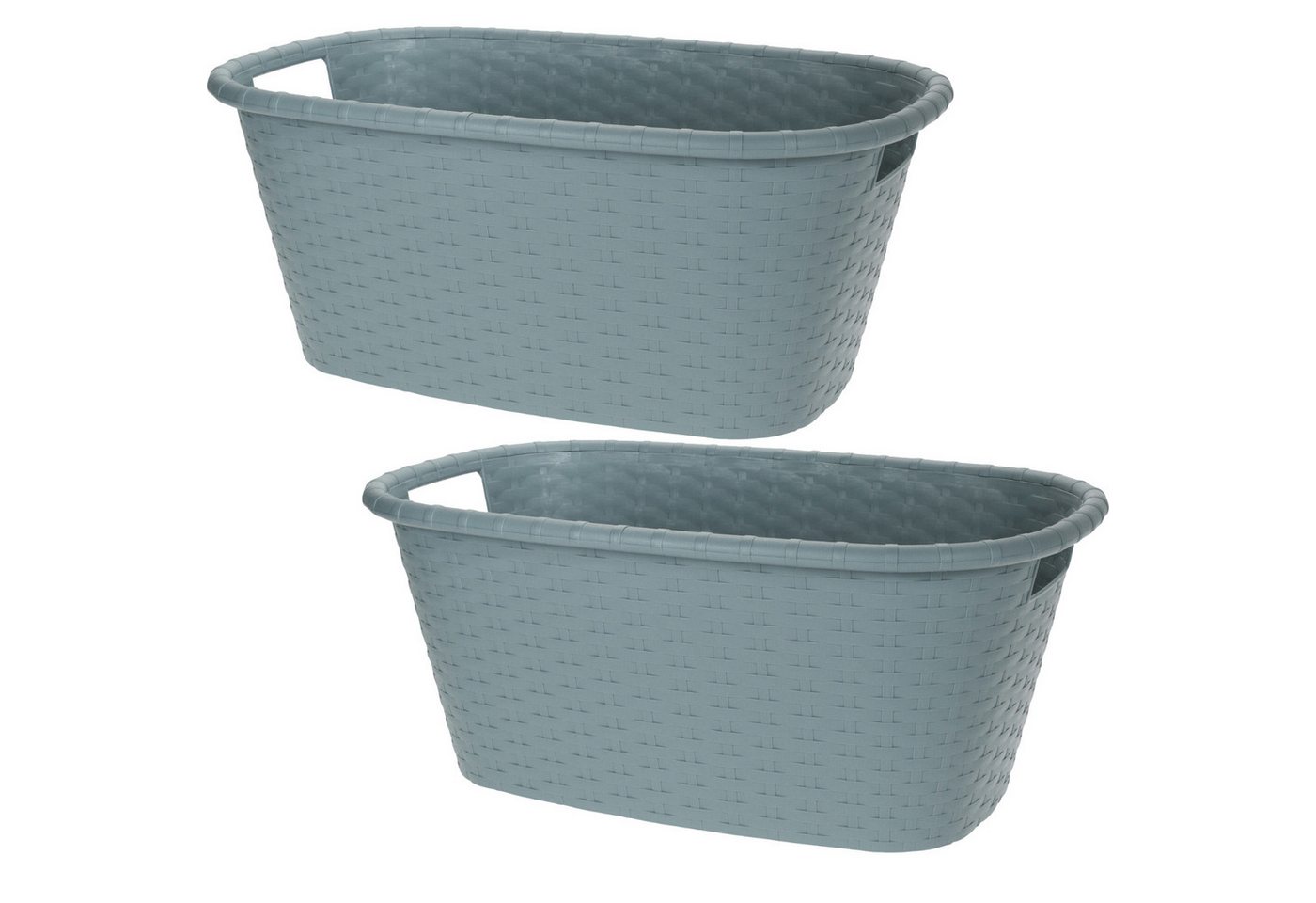 Koopman Wäschekorb Wäschebehäler Wäschesammler Transportkorb Korb 60x40x25cm (2 St), 2 Stk, 35 Liter, Grün, Rattan-Optik, Kunststoff von Koopman