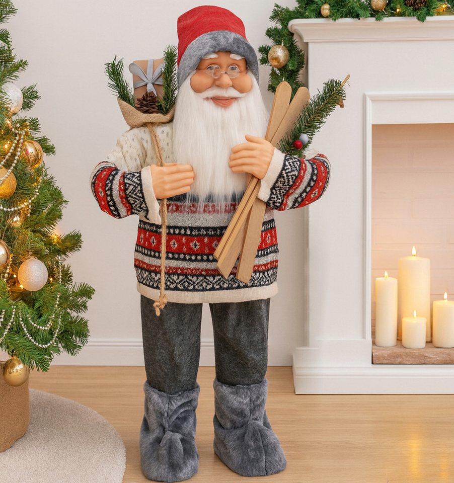 Koopman Weihnachtsmann Weihnachtsfigur Weihnachten XXL 80cm Polyester (1 St), 80x40x28cm, Geschenkebeutel, Detailreich, Skier, Kunststoff von Koopman