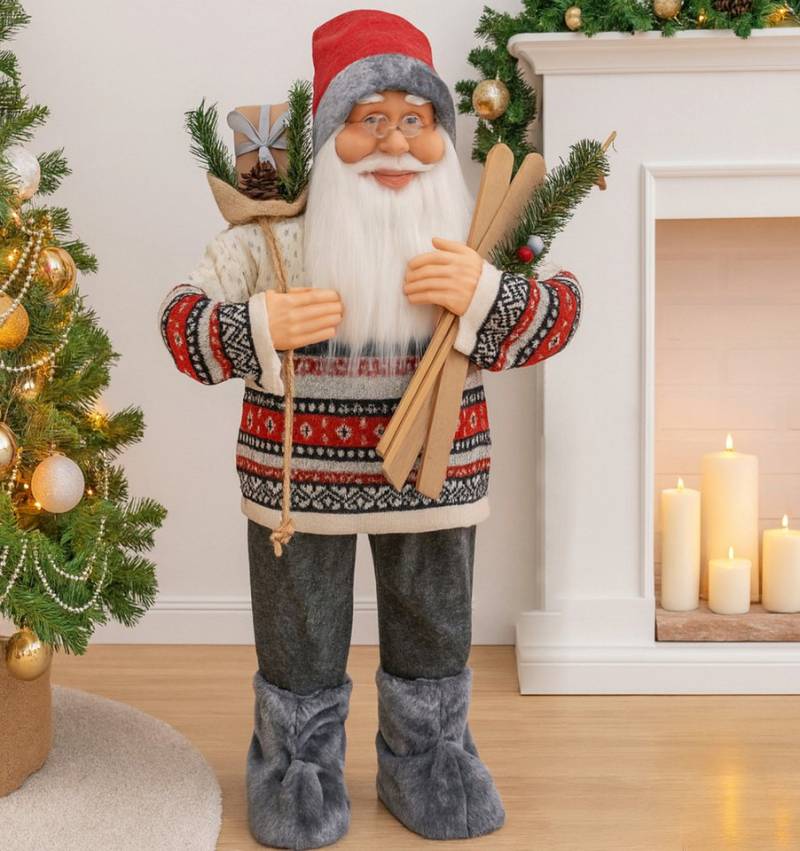 Koopman Weihnachtsmann Weihnachtsfigur Weihnachten XXL 80cm Polyester (1 St), 80x40x28cm, Geschenkebeutel, Detailreich, Skier, Kunststoff von Koopman