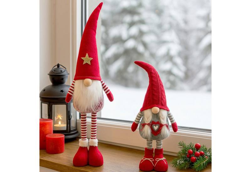 Koopman Wichtel Weihnachtswichtel Weihnachtsfigur Weihnachten 40-60cm 2er Set (2 St), Ausziehbare Füße, 2 Farbkombinationen, Höhe 40-60cm, Weihnachten von Koopman