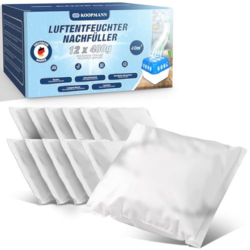 Koopmann® 12x Luftentfeuchter Granulat 400g Nachfüllbeutel Set - Nachfüllpack für alle Luftentfeuchter Entfeuchter - Nachfüll-Beutel für Bad & Küche - Schutz gegen Schimmel & Gerüche von Koopmann
