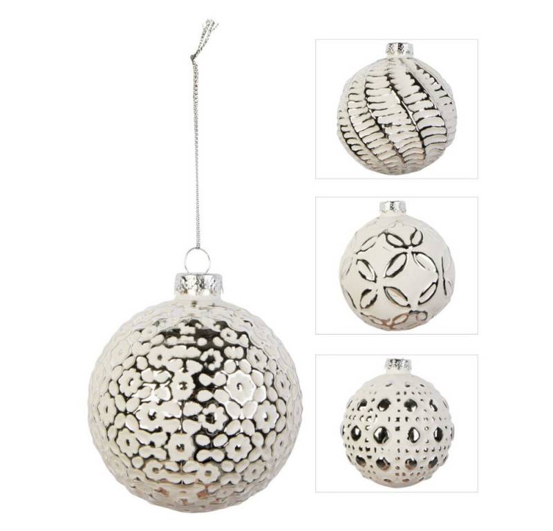 Koopmann Christbaumschmuck Christbaumkugel - weiß/silber - aus Glas - Ø = ca. 8 cm - 1 Stück von Koopmann