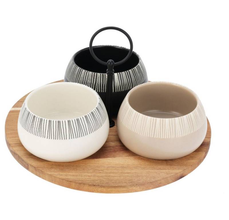 Koopmann Hängedekoration Servierset - 3 Runde Schälchen - 1 Holzbrett (4 St) von Koopmann