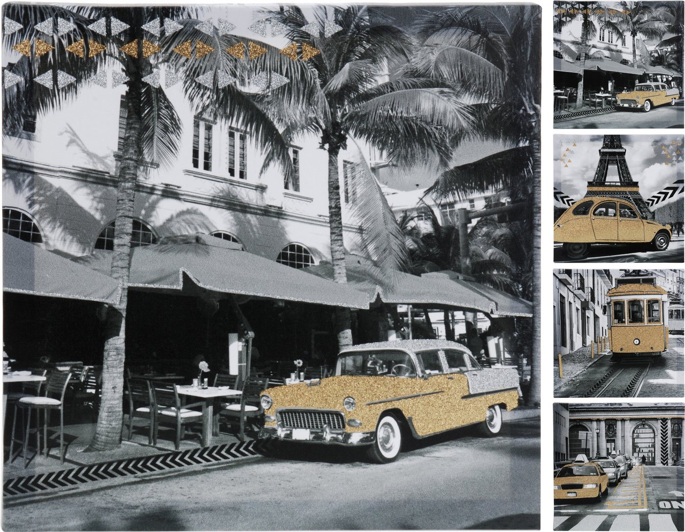 Koopmann Wandbild Bild mit Gold und Silberglitzer 39 x 39cm 4 Motive wählbar, Cadillac von Koopmann