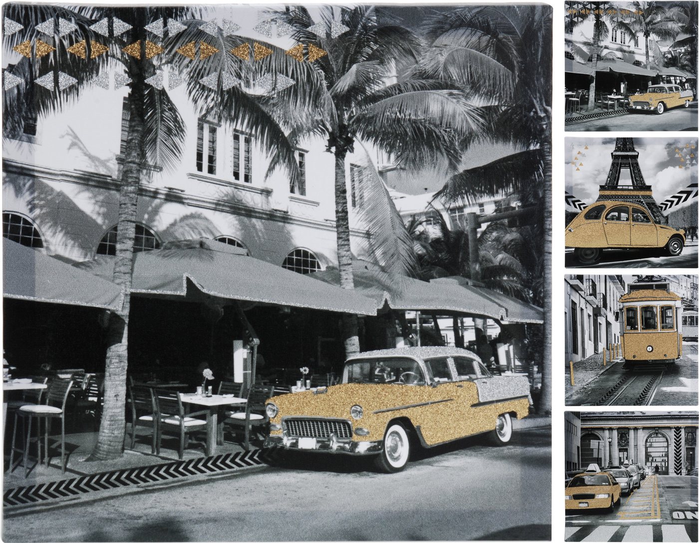 Koopman Wandbild Bild mit Gold und Silberglitzer 39 x 39cm 4 Motive wählbar, Ente (Citroen) von Koopman