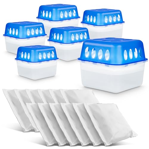 Koopmann® 6X Luftentfeuchter Raumentfeuchter Set mit 12x 400g Nachfüllpack Granulat – Luftentfeuchter ohne Strom - Schimmel- und Geruchsschutz für Räume bis 40m² (6 Sets + 12 Nachfüller) von Koopmann