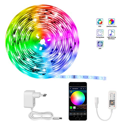 KooPower LED Strip 5M, RGB LED Streifen Farbwechsel Led Lichterkette Flexible APP-Steuerung LED Bänder Strips Bluetooth Kontroller Sync zur Musik,Anwendung für Schlafzimmer,Zuhause,TV,Feriendekoration KooPower LED Strip 5M, RGB LED Streifen Farbwechsel Led Lichterkette Flexible APP-Steuerung LED Bänder Strips Bluetooth Kontroller Sync zur Musik,Anwendung für Schlafzimmer,Zuhause,TV,Feriendekoration von Koopower