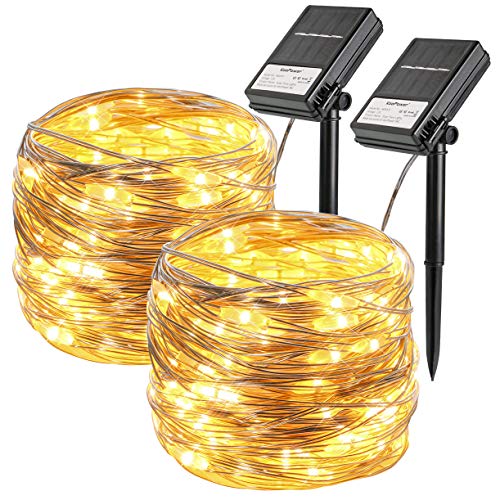 Koopower 100er LED Solar-Lichterkette mit zusätzlichem AA-Batterie für regnerische Tage, 10M Wasserdichter IP65 Silberdraht + 0,8M Kabel, Warmweiß von Koopower