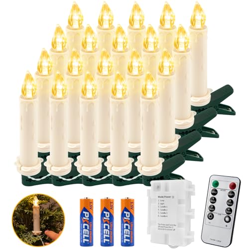 Koopower 30er LED Lichterkette Weihnachtsbaum Kerzen mit Timer, Batterien und Fernbedienung auf 13,5m IP65 Wasserdichte transparentes Kabel, Dimmbar Kerzenlichterkette -Warmweiß von Koopower