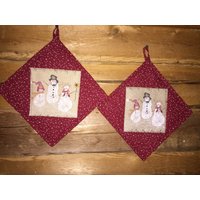 1 Paar Schneemänner Topflappen - Vintage Daisy Kingdom Stoff Let It Snow von KoopsKountryKalico