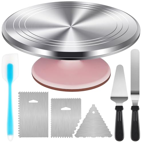 Kootek Aluminium-Kuchen-Drehteller-Set, Backwerkzeuge mit drehbarem 30,5 cm Kuchenständer zum Dekorieren, 32,3 cm versetzter Spatel, 3 Edelstahl-Frosting-Zuckerguss-Glätter, von Kootek