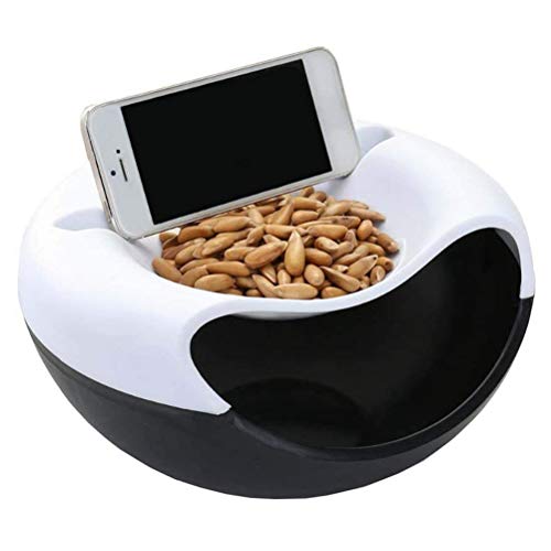 Koowaa Multifunktions-Aufbewahrungsschüssel Snacks, Doppelschichtbehälter Haushalt Teller Teller Veranstalter mit Telefonhalter Snacks Obst Pistazien Sonnenblumenkerne von Koowaa