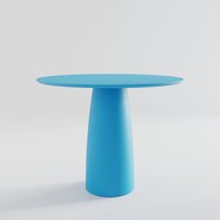 Runder Esstisch in Blau Lackiertes Mdf, Einzelfuss | D98cm/H74cm Runder Esstisch in Blau Lackiertes Mdf, Einzelfuss | D98cm/H74cm von KoparStudio