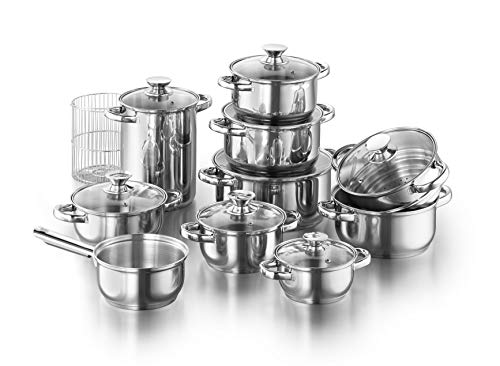 KOPF Topfset Janina 19-teilig aus Edelstahl, Induktion-Kochtopf-Set, 7X Töpfe, 1x Spargelotpf, 1x Stielkasserolle, 2X Sieb und 8X Glasdeckel von Kopf