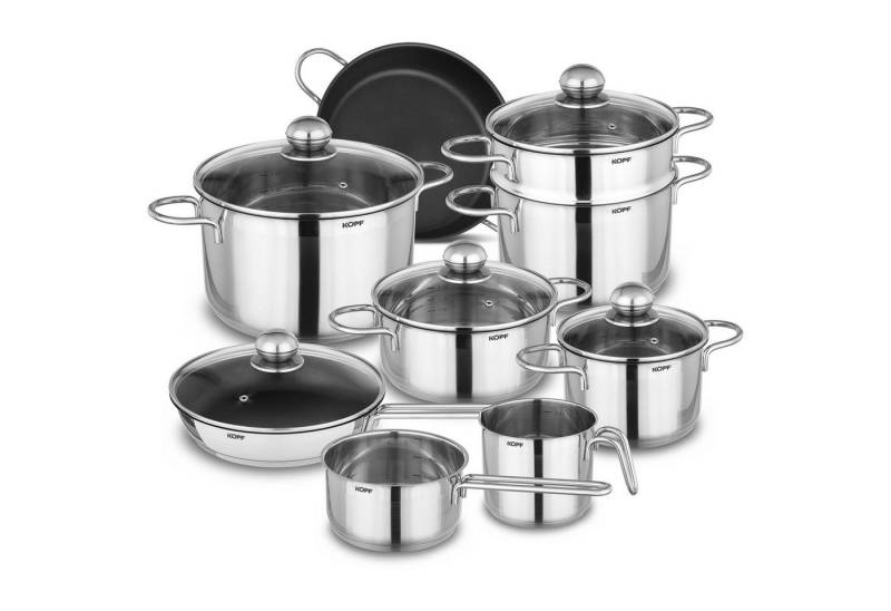 Kopf Topf-Set Josie, Edelstahl (14-tlg), Induktionstöpfe mit Schüttrand, Literskala und Glasdeckel von Kopf